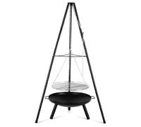 Gril à trois pieds pour feu de camp - Ensemble de grill suspendu pour camping - Chaîne réglable en hauteur (2 m) - Grille de cuisson (52 cm) - Pour 3 à 5 personnes - Fonte noire
