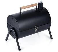 Gril – Barbecue portable au charbon de bois – Structure en acier – Double grille – Cheminée – Couvercle – 41 x 25 x 38 cm – Noir