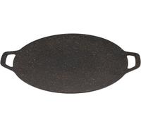 Gril coréen - Plaque de cuisson plate - Pour une utilisation en extérieur - Revêtement antiadhésif - Diamètre de 25 cm - Noir et gris