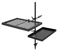 Gril de camping rotatif robuste, avec double couche, pour une utilisation en extérieur. Grille et plaque de cuisson portables, en acier résistant, avec maille pour barbecue. Réglable en hauteur à 360°