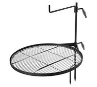 Gril de camping rotatif robuste, grille de cuisson portable ronde de 62 cm, en acier résistant, pour barbecue. Maille en acier solide, réglable en hauteur à 360° au-dessus du foyer, avec tige de suppo