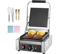 Gril de contact commercial 1800 W - Gril électrique Appareil à sandwich - Presse à panini en acier inoxydable avec poignée & réglage de la température - Plaque émaillée plate 22x23cm (simple) - pour h