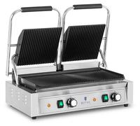 Gril de contact double Gastro, 3600 W, avec surface striée, dimensions des plaques : 2 x 21 x 21 cm, dimensions totales : 48 x 23 cm