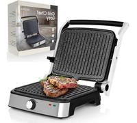 Gril électrique - Appareil à panini - Pour un grill impeccable - 2000W, chauffe rapidement - Surface de cuisson : 29x23,2 cm - Argenté