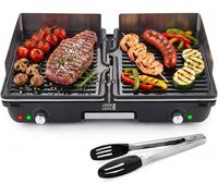 Gril électrique de table - 2000 W - Plaques de cuisson réversibles - 6 niveaux de température - Acier inoxydable - Adapté pour une utilisation en intérieur et sur balcon