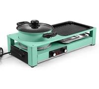Gril électrique et hot pot - Cuisinière multifonction 3-en-1 - Barbecue sans fumée - Poêle à griller antiadhésive - 2001–2500 W - 220 V, prise européenne - Vert