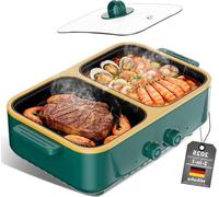 Gril électrique multifonction "hot pot" - Appareil de cuisson intérieur - Repas convivial - Fonctionnalité 2 en 1 - Pour 4 personnes - Vert