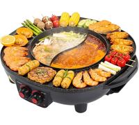 Gril électrique multifonction "Hot Pot" - Poêle multifonctionnelle - Pour des repas conviviaux - Double système de chauffage - Capacité de 3 litres - Noir