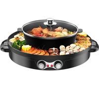 Gril électrique pour table - Hot Pot - Pour partager un repas - Double contrôle de la température - Diamètre 44 cm - Noir