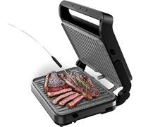 Gril électrique Rock'nGrill 2000 PerfectCook. 2000 W, sonde de température,tactile, double température, ouverture à 105 °C, bac de récupération des graisses, plaques amovibles, dimensions 30x23 cm, en