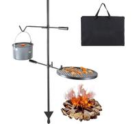 Gril pivotant à broche en acier - 360 x 360 mm, gril à charbon de bois à double couche, grille et support de gril - capacité de charge 6 kg, température max. Température 300 ℃ - Gril à brochettes auto