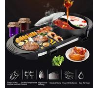 Gril Teppanyaki & Hot Pot Électrique 2-en-1 - Double Température, 2400W, 1.6L - 2 à 5 personnes