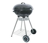 Grill À Boule En Émail Noir Ø45Cm H82Cm Avec Roues Et 2 Étagères Chariot