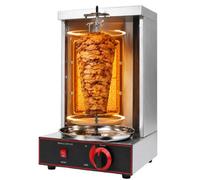 Grill à döner/gyros à gaz en acier inoxydable avec broche rotative à 360°, machine à kebab GPL 2000 W, grill vertical avec plaque chauffante infrarouge, contrôle de la température et bac récupérateur