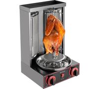Grill à kebab/shawarma - Rôtissoire verticale - Fonctionne au gaz - 2 brûleurs - Chauffage infrarouge - Rotation à 360° - Capacité de 8 kg - Noir