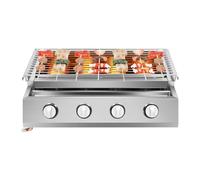 Grill Barbecue Gaz Sans Fumée 4 Brûleurs, Plancha Infrarouge Portable en Inox, Plaque Céramique Haute Température, Contrôle Indépendant LPG, Allumage Électronique pour Extérieur Camping Jardin