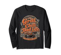 Grill Chill Dad Life Barbecue fumoir Amusant Happy Father's Day Manche Longue