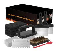 Grill Cleaning Kit 14 Pcs | Stainless Steel & Metal & ABS & Sponge & Pumice, 9.7in X 6.7in X 4.3in | Flat Top Griddle Accessories, Scraper, Brush & Spatula Set