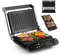 Grill de contact, 2200 W, grill de table pliable à 180° - Surface de cuisson jusqu'à 1320 cm², plaques antiadhésives amovibles, écran tactile, 10 programmes automatiques et réglage de la température d