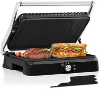 Grill de contact 3 en 1, 2200W, inclinable à 180°, grill de table | Revêtement antiadhésif, grill à panini et sandwich, cuisson peu grasse avec bac de récupération, facile à nettoyer, idéal pour la ma