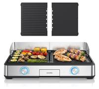 Grill de table Arendo, grill électrique, grill de balcon, 2 zones de cuisson, électrique, pare-éclaboussures, 2800 W, revêtement antiadhésif, réglage de la température, pour le balcon, le jardin et l'
