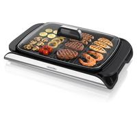 Grill de table Arendo, grill électrique, grill de balcon, couvercle en verre, acier inoxydable, revêtement antiadhésif, 2000 W, réglage continu de la température, pour le balcon, le jardin et l'intéri