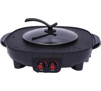 Grill de table et fondue 2-en-1 - Appareil combiné avec cuve divisée - Capacité de 3 l - Commandes indépendantes - Pour 5 à 6 personnes - Noir