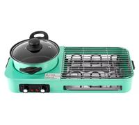 Grill électrique 3-en-1 - Multicooker - Hot-Pot - Grill de barbecue sans fumée - Plaque de cuisson antiadhésive - Prise européenne 220V - Vert