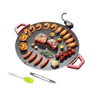 Grill Electrique D'Intérieur Poêle Ronde Portable Antiadhésive | Gril Électrique Rond avec Pinceau à Huile et Pinces pour Cuisson, Barbecue, Petit-Déjeuner, Crêpe