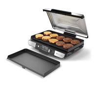 Ninja Sizzle Pro XL Grill Electrique Intérieur & Plancha, Argent/Noir | Plaque électrique Céramique, Grill Multifonction Pour Grillade Maison & Smash Burger, Couvercle, Accessoires - GX101EU