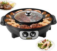 Grill-marmite électrique 2 en 1, 1200 W / 1000 W, poêle à griller électrique, convient pour 8 personnes, grill-marmite à chauffage uniforme grâce à un double système