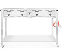 Grill-Master Quattro - cadre en acier chromé et égouttoir. Convient pour le gaz propane et est équipé de quatre brûleurs individuels réglables. Incl. 2 grilles nickelées et une plaque de cuisson émail