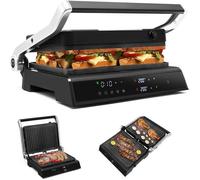 Grill Multifonction Electrique 1200W COSTWAY-Tactile Intelligent-Ouverture à 180°-Minuterie 4H-5 Modes Cuisson-Plaque Antiadhésive