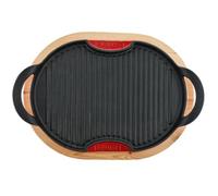 Grill ovale en fonte rouge 36cm avec support en bois