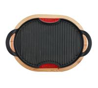 Grill ovale en fonte rouge 36cm avec support en bois