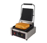 Grill pour panini électrique - 1,8 kW - Plaques sup. rainurée / inf. lisse - Thermostat 0-300°C - 230 x 220 mm