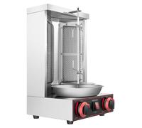 Grill pour shawarma - Grill vertical pour döner kebab - Fonctionnement au gaz - Acier inoxydable - 2 brûleurs - Rotation à 360° - Capacité maximale : 12 kg - Argenté