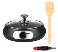 Grill teppanyaki pour camion, camping-car ou bateau, poêle électrique 24 V avec spatule en bambou, couvercle en verre trempé, régulateur de température, surface de cuisson antiadhésive, Ø env. 26 cm