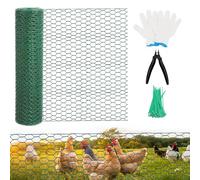 Grillage à Poule Galvanisé - Grillage Lapin Exterieur Filet de Fil de volaille revêtu de PVC avec Gants, avec Gants, Pince-Coupe et Attaches (0.4×5M)