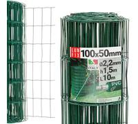 Grillage cloture jardin vert PVC, mailles 100 x 50 mm Ø 2.2 mm, hauteur 150cm, rouleau 10m, acier galvanisé plastifié, grillage a poule, cloture exterieur animaux, voliere poulailler, Lun Fix