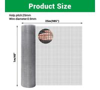 Grillage en fil de fer galvanisé - 1 x 25 mètres - Épaisseur du fil : 0,9 mm - Pour jardin et plantes - Grillage pour lapins