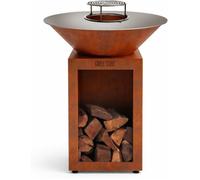 GRILL'CHIC - Pack Privilège Brasero Auvergnat Corten Bois Rond - Simple Cuve - Avec Bâche + Grille + Stop Food Inclus - À Assembler
