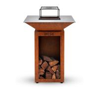GRILL'CHIC - Pack Privilège Brasero Cévenol Corten Bois Carré - Simple Cuve - Avec Bâche + Grille + Stop Food Inclus - À Assembler - Fabriqué en France - 74 L x 74 P x 89 H cm