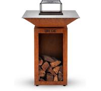 GRILL'CHIC - Pack Privilège Brasero Cévenol Corten Bois Carré - Simple Cuve - Avec Bâche + Grille + Stop Food Inclus - À Assembler -