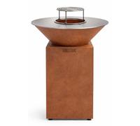 GRILL'CHIC - Pack Privilège Brasero Cévenol Corten Bois Rond - Simple Cuve - Avec Bâche + Grille + Stop Food Inclus - À Assembler - Fabriqué en France - Ø74 x 90 cm