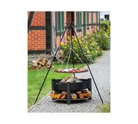 Grille barbecue sur trépied + Brasero avec range bois SOLAFA en acier--Ø 60 cm-Ø 70 cm-