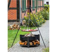 Grille barbecue sur trépied + Brasero avec range bois SOLAFA en acier-Noir-Noir--Ø 60 cm-Ø 70 cm-