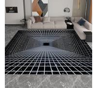 Grille Blanche Tapis 180x270 cm Style Abstrait Moquette Antiderapant à Poils Courts Tapis 3D Lavable en Machine Convient aux Chambres, Bureaux Salons et Couloirs a-1147