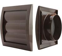 Grille d'aération pour store - Diamètre : 100 mm - Marron - Avec lamelles gravitatives et moustiquaire - En plastique ABS - Résistant aux intempéries - Protection contre les insectes - Lamelles mobiles - Clapet anti-retour - Clapet d'évacuation d'air - Grille de protection contre les intempéries