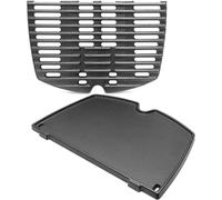 Grille de barbecue en fonte - Ensemble de plaques de cuisson - Améliorez vos grillades - Ensemble de 2 pièces avec brosse - 32 x 216 cm - Noir